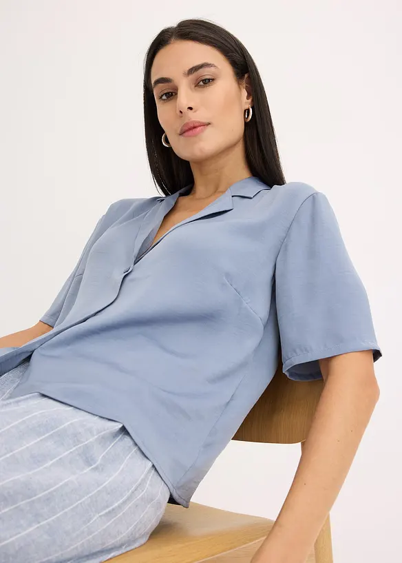 Blouse met reverskraag van satijn, bonprix