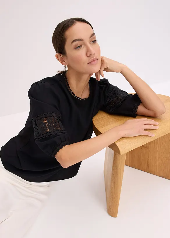 Blouse met korte mouwen en linnen, bonprix
