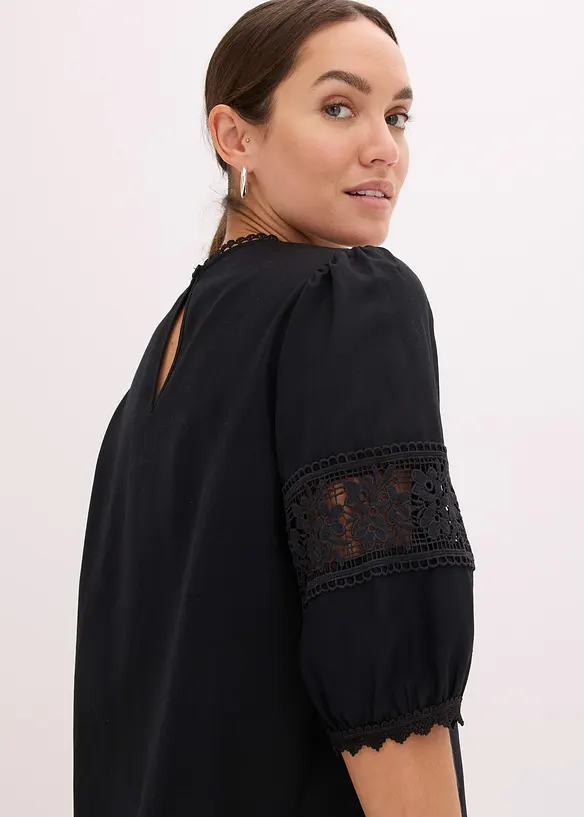 Blouse met korte mouwen en linnen, bonprix