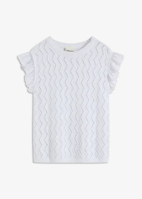Gebreide top in gehaakte look met kant, bonprix
