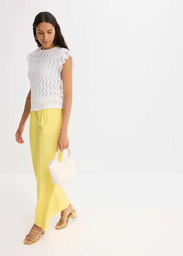 Gebreide top in gehaakte look met kant, bonprix
