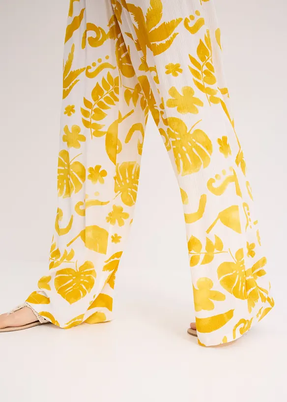 Wijde broek met print van gestructureerde viscose, bonprix