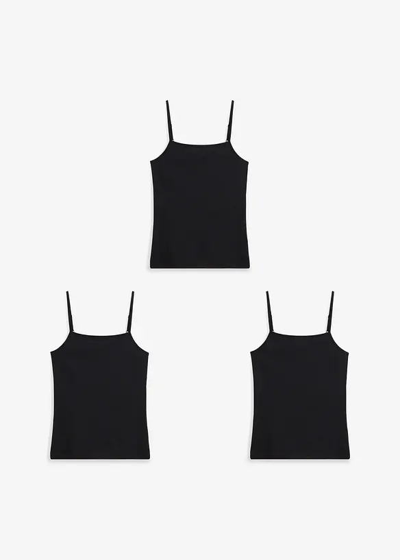 Spaghetti top met biologisch katoen (set van 3), bonprix