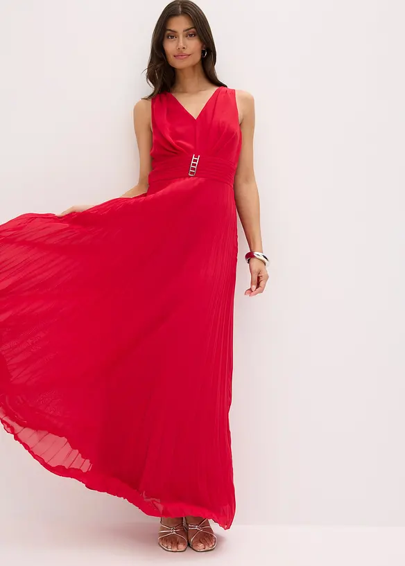 Chiffon jurk met plissé rok en accessoire gesp, bonprix