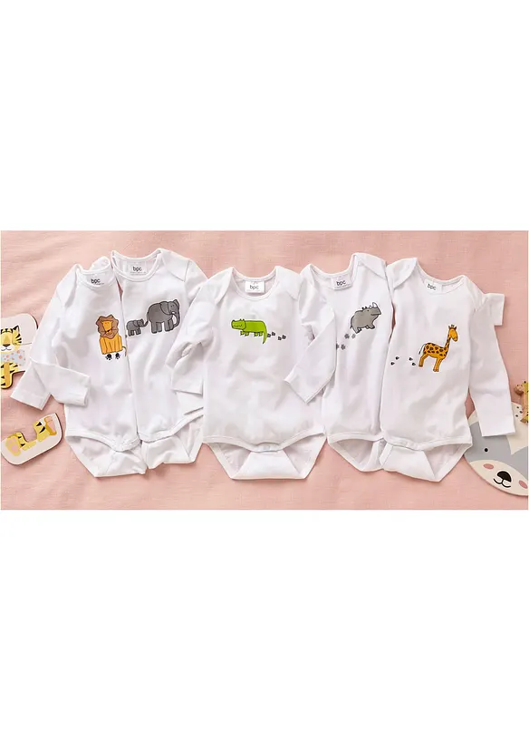 Baby rompertje met lange mouwen (set van 5) van biologisch katoen, bonprix