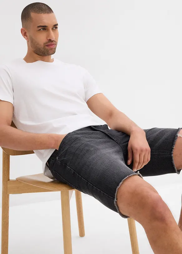 Jeans short met open boorden, relaxed fit, bonprix