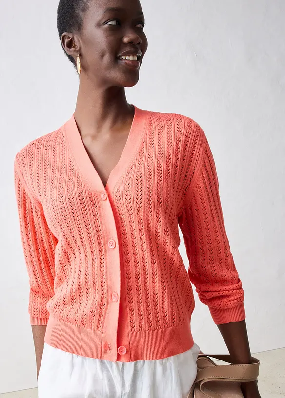 Ajour-vest met linnen, bonprix