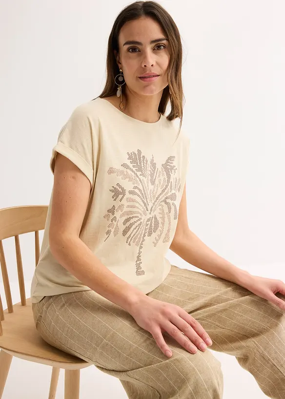 Katoenen shirt met studs applicatie, bonprix