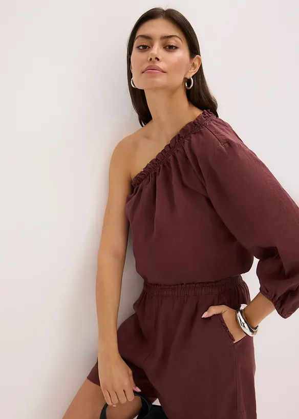One-schouder blouse met linnen, bonprix