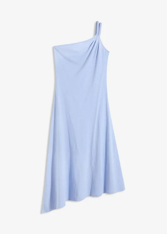 Jersey jurk met asymmetrische zoom en knoopdetail op de schouder, bonprix