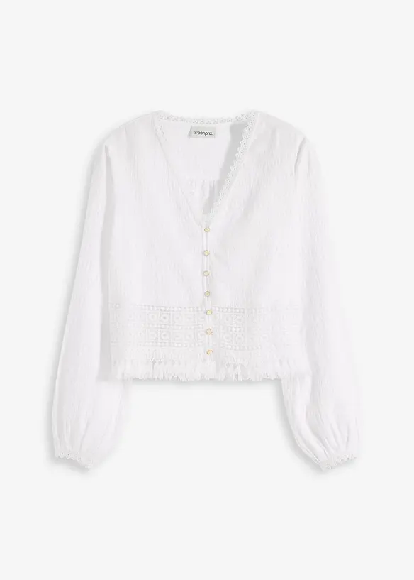 Blouse met crochet inzetstuk en franjes, bonprix