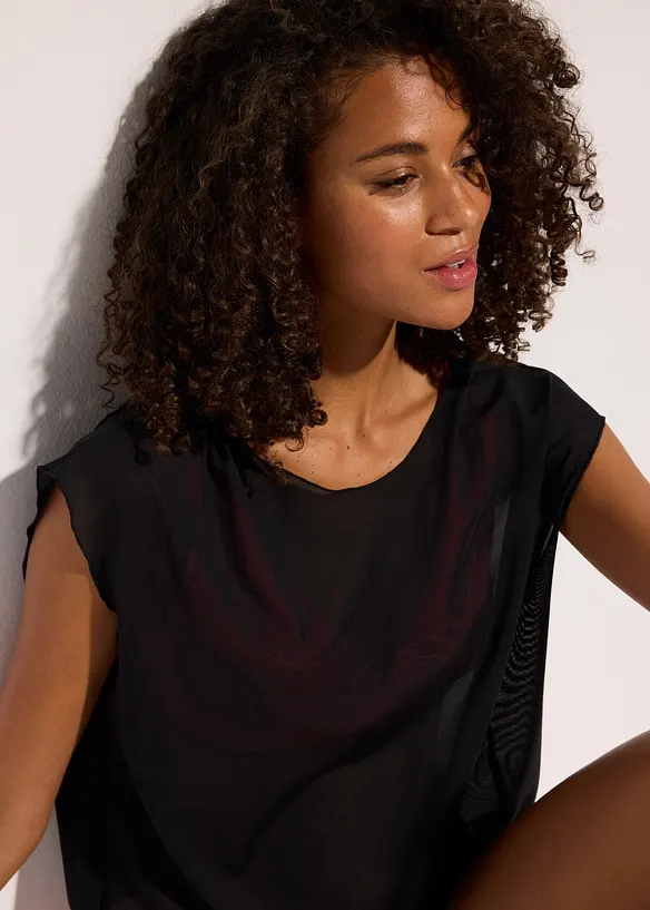 Transparant strandshirt met capuchon, bonprix