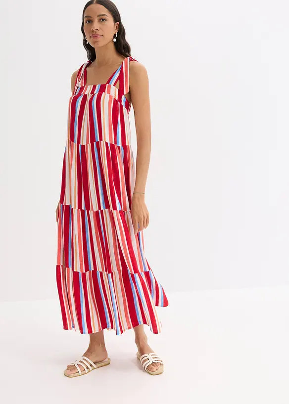 Gestreepte jurk met spaghettibandjes van gestructureerde viscose, bonprix