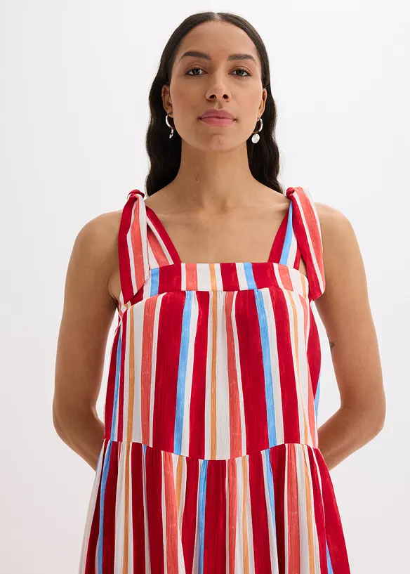 Gestreepte jurk met spaghettibandjes van gestructureerde viscose, bonprix