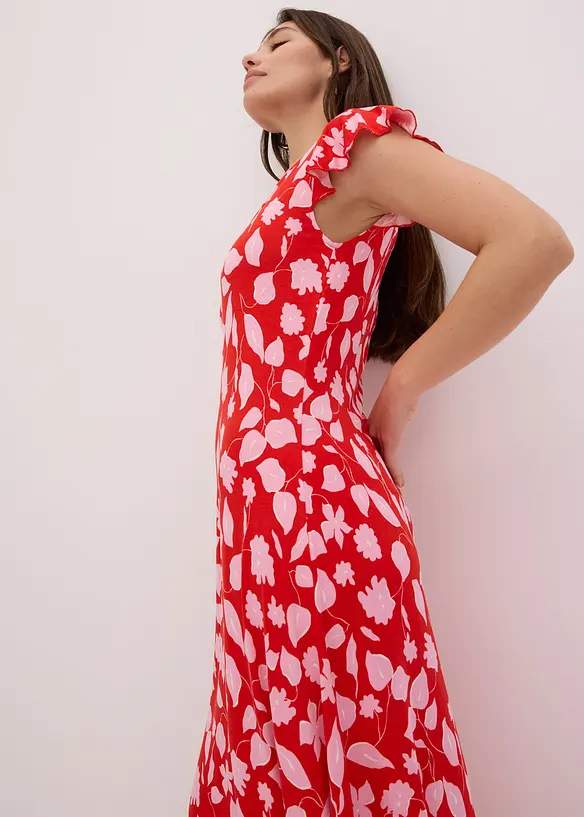 Gebloemde jersey jurk in een zachte viscosemix, bonprix