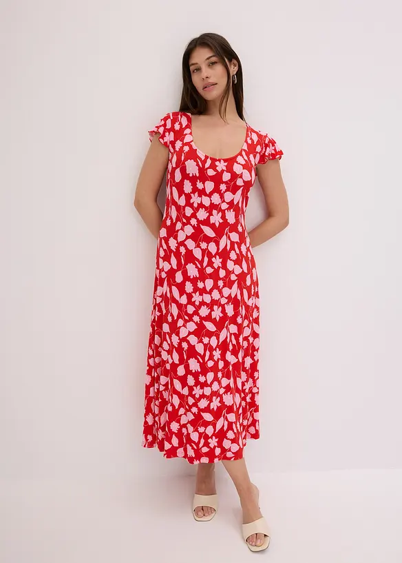 Gebloemde jersey jurk in een zachte viscosemix, bonprix