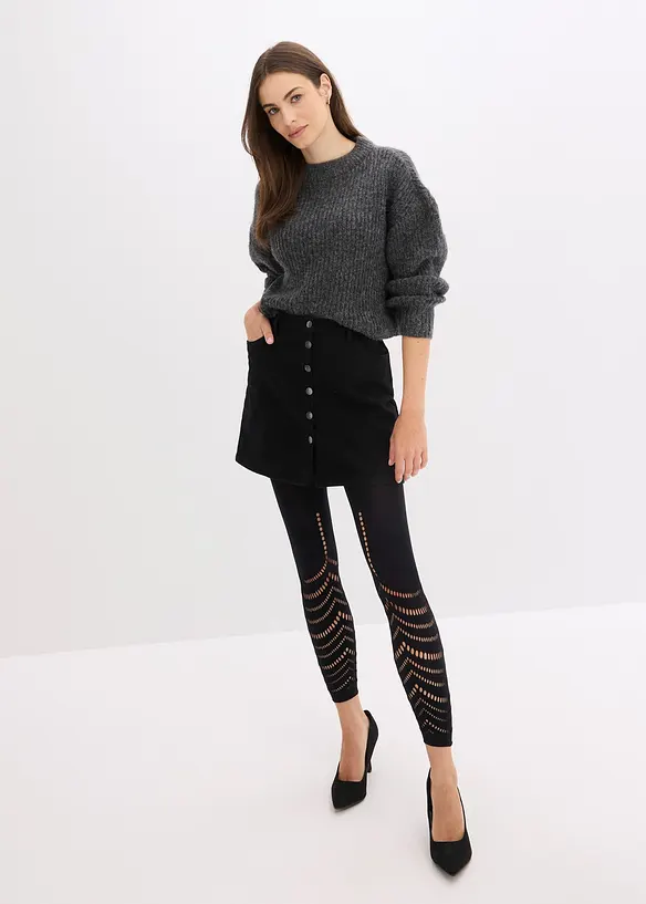Legging met comfort tailleband en broderie anglaise 80 DEN, bonprix