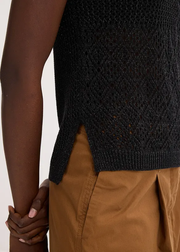 Gebreide ajour top met lurex, bonprix