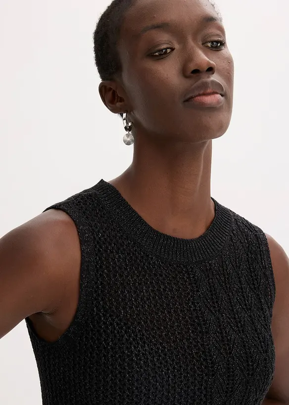 Gebreide ajour top met lurex, bonprix