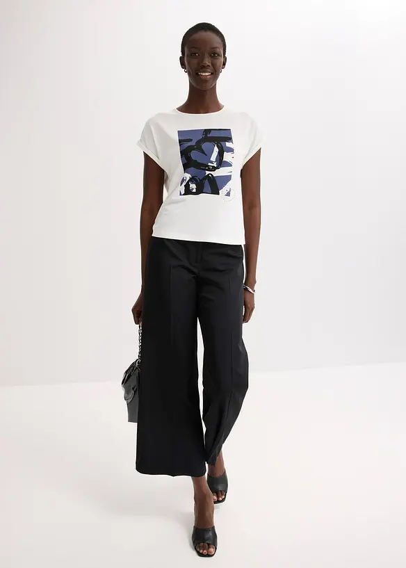 Shirt met viscose en glanzende steentjes, bonprix