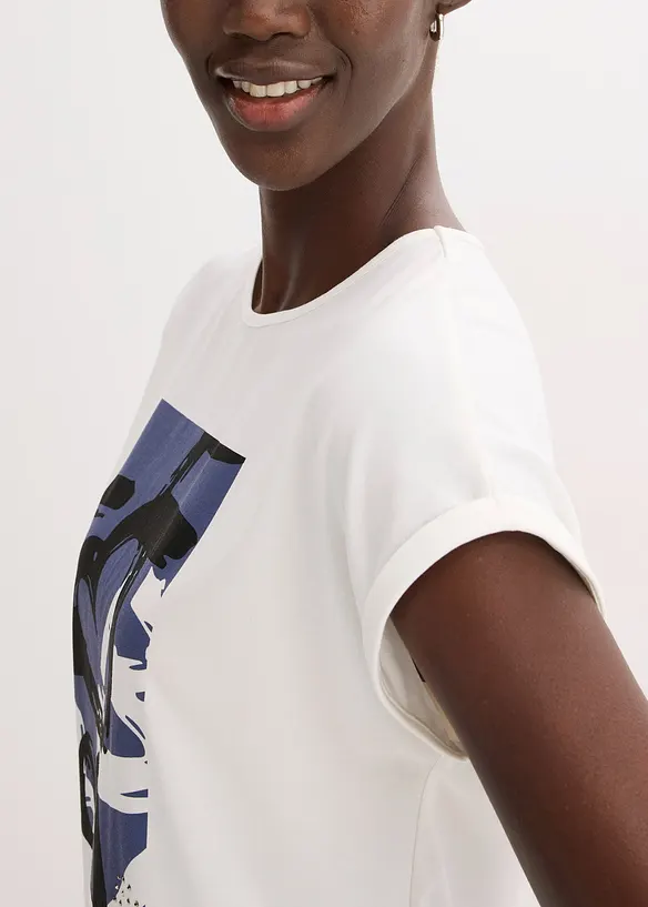 Shirt met viscose en glanzende steentjes, bonprix