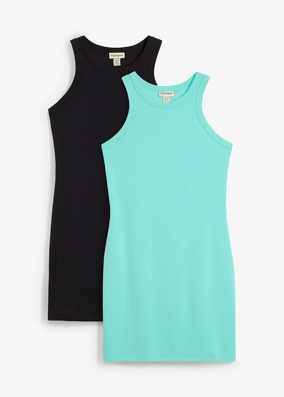 Jurk met spaghettibandjes van interlock (set van 2), bonprix