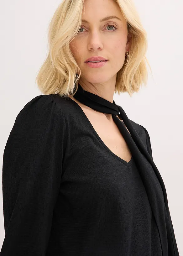 Gestructureerd shirt met afneembare strik, bonprix