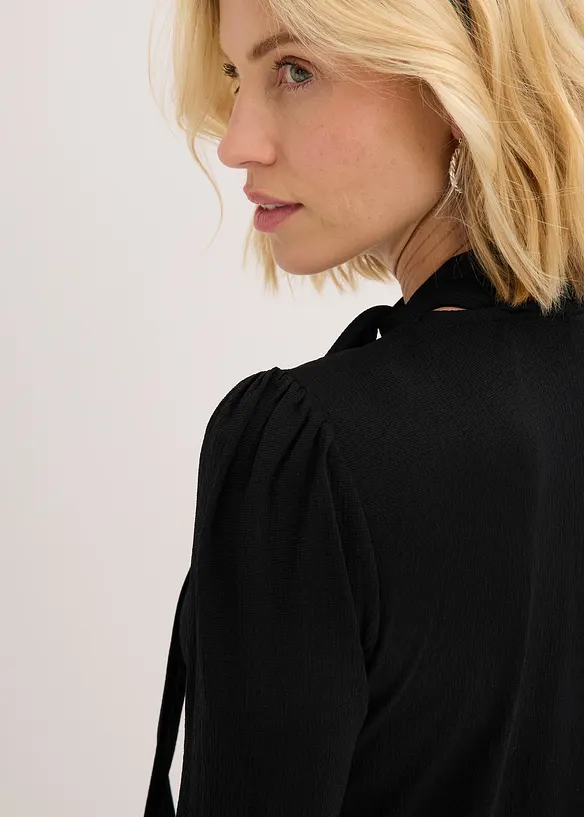Gestructureerd shirt met afneembare strik, bonprix