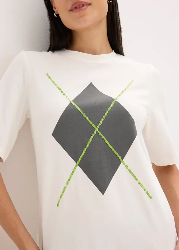 Shirt met halflange mouwen, pailletten en print, bonprix
