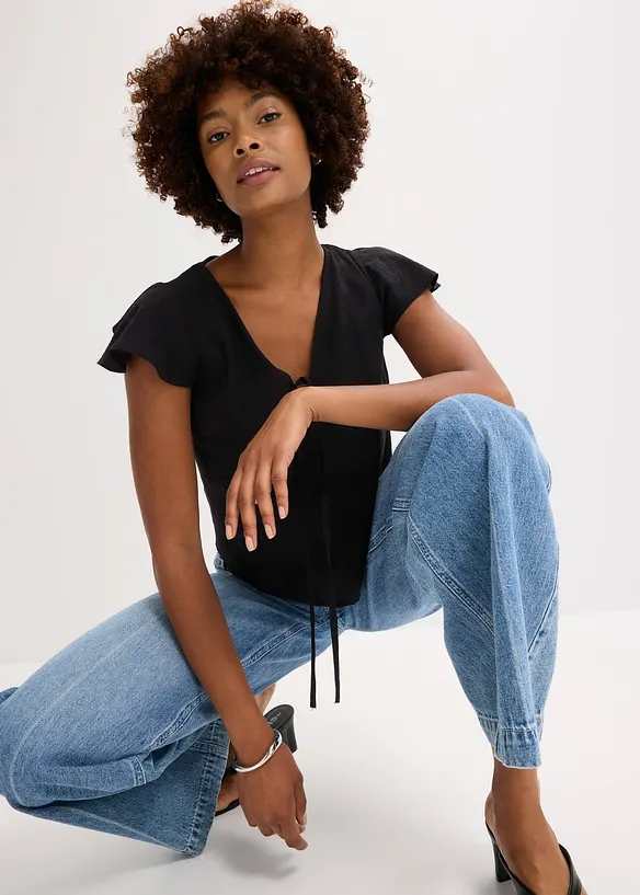 Blouse met volantmouwen in een glanzende look, bonprix