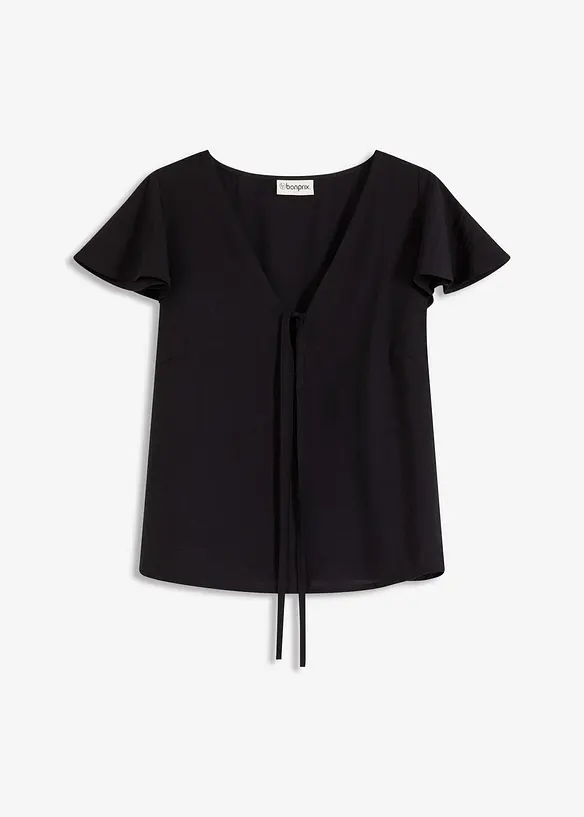 Blouse met volantmouwen in een glanzende look, bonprix