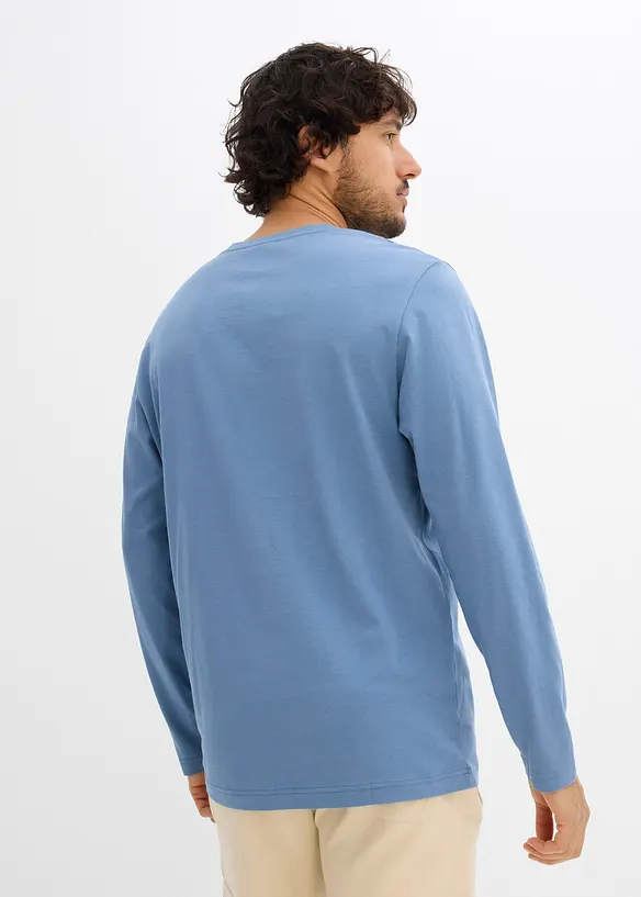 Henley shirt van biologisch katoen (set van 2), lange mouw, bonprix
