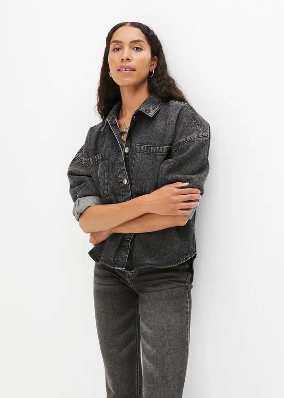 Oversized denim shacket van biologisch katoen, bonprix