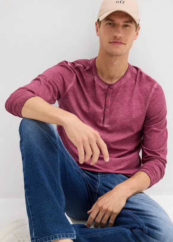 Henley shirt met lange mouwen in washed out look, bonprix