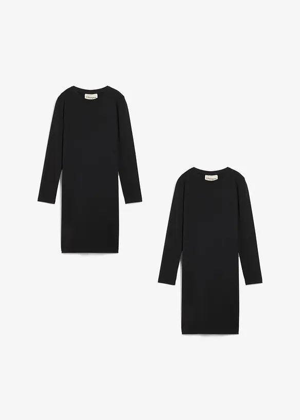 Jersey jurk in een elastische mix met biologisch katoen (set van 2), bonprix