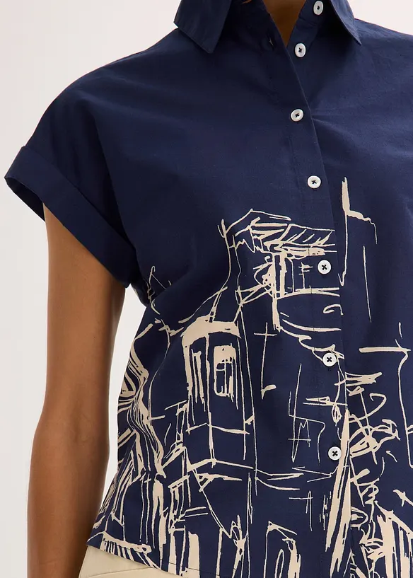 Oversized popeline blouse van katoen met korte mouwen, bonprix