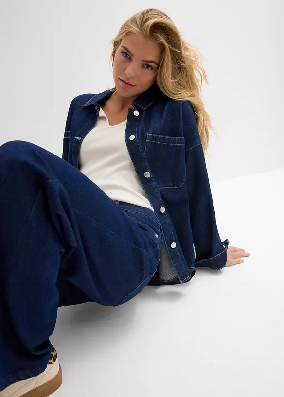 Wide leg jeans, mid waist, low stretch, full length, bonprix