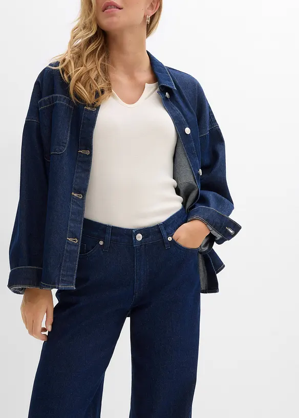Wide leg jeans, mid waist, low stretch, full length, bonprix