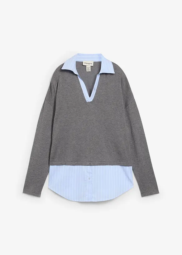 Fijn gebreide trui met blouse-inzet, bonprix