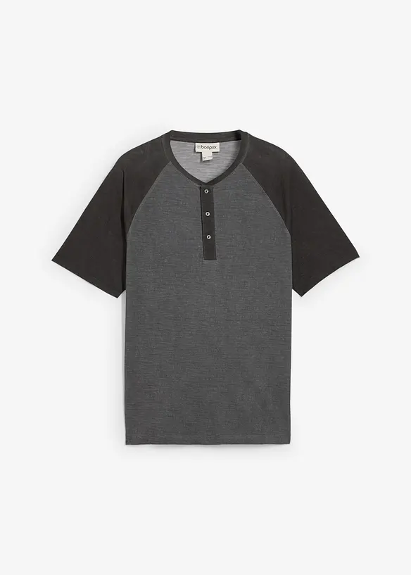 Henley shirt met korte mouwen in gewassen look van puur biologisch katoen, bonprix