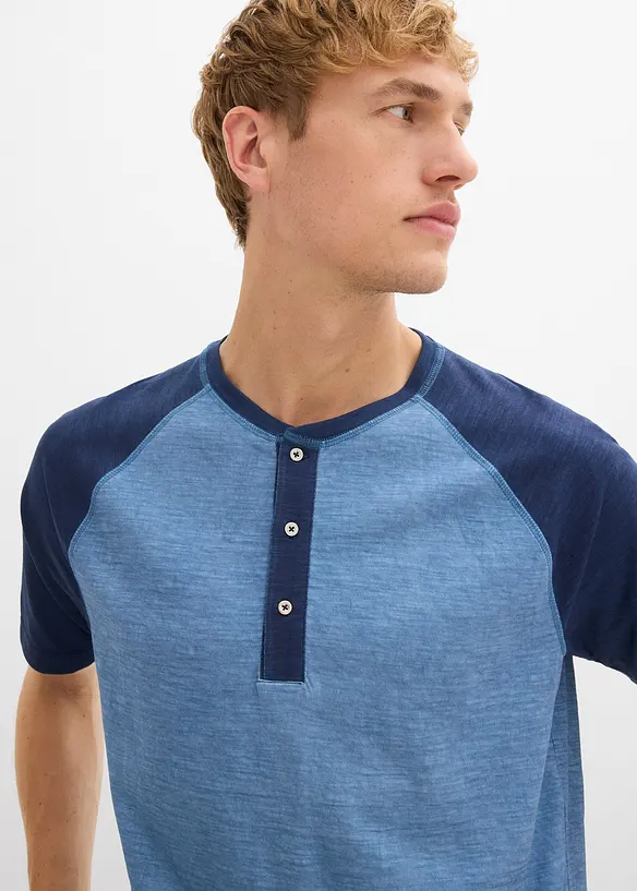 Henley shirt met korte mouwen in gewassen look van puur biologisch katoen, bonprix