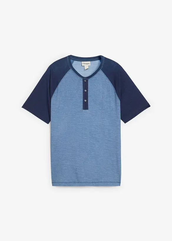 Henley shirt met korte mouwen in gewassen look van puur biologisch katoen, bonprix
