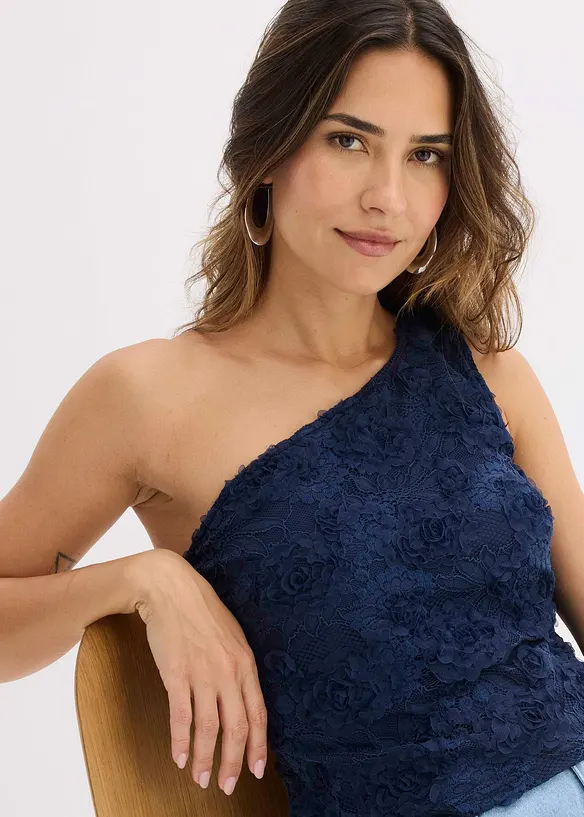 One-shoulder top met borduursel, bonprix