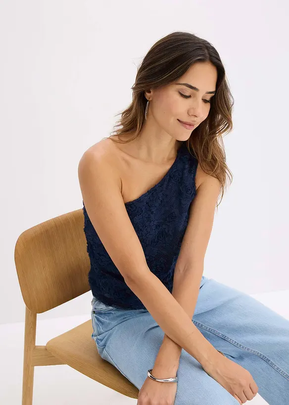 One-shoulder top met borduursel, bonprix