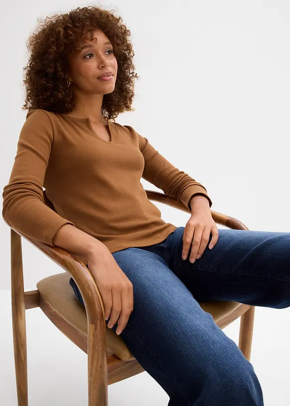 Kort geribd shirt met biologisch katoen, bonprix