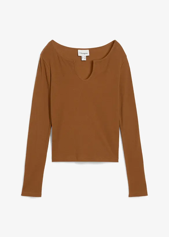 Kort geribd shirt met biologisch katoen, bonprix
