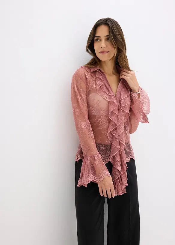 Transparante blouse met kant, bonprix