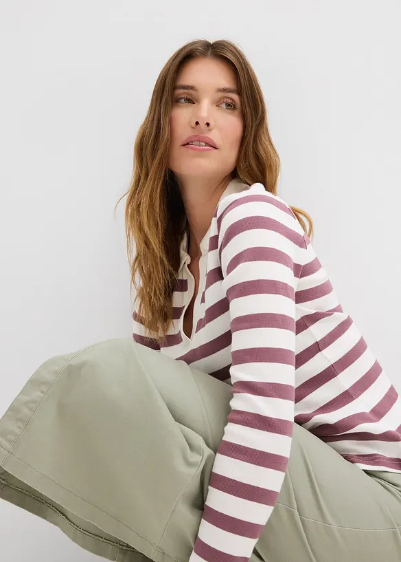 Geribd poloshirt met lange mouwen, bonprix