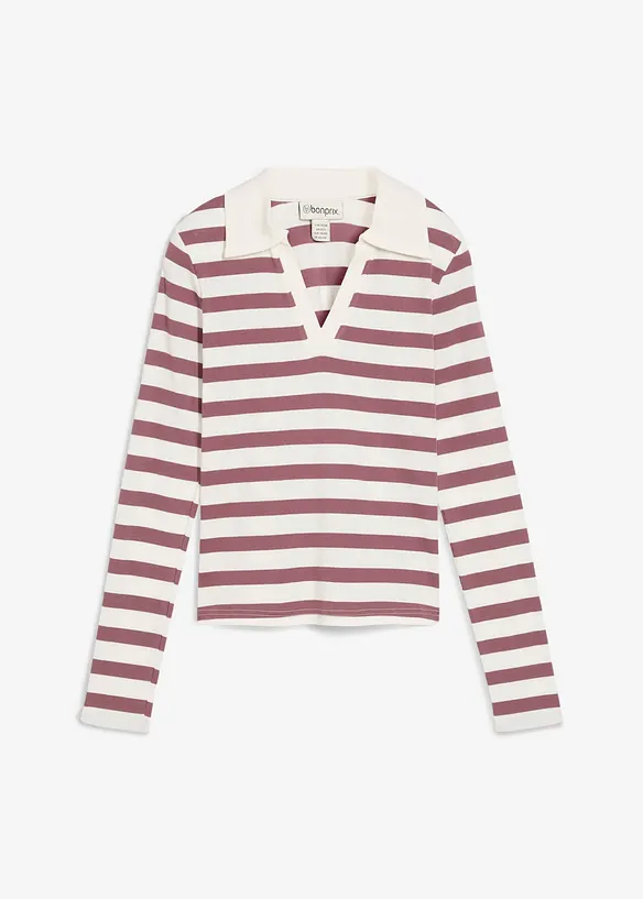 Geribd poloshirt met lange mouwen, bonprix