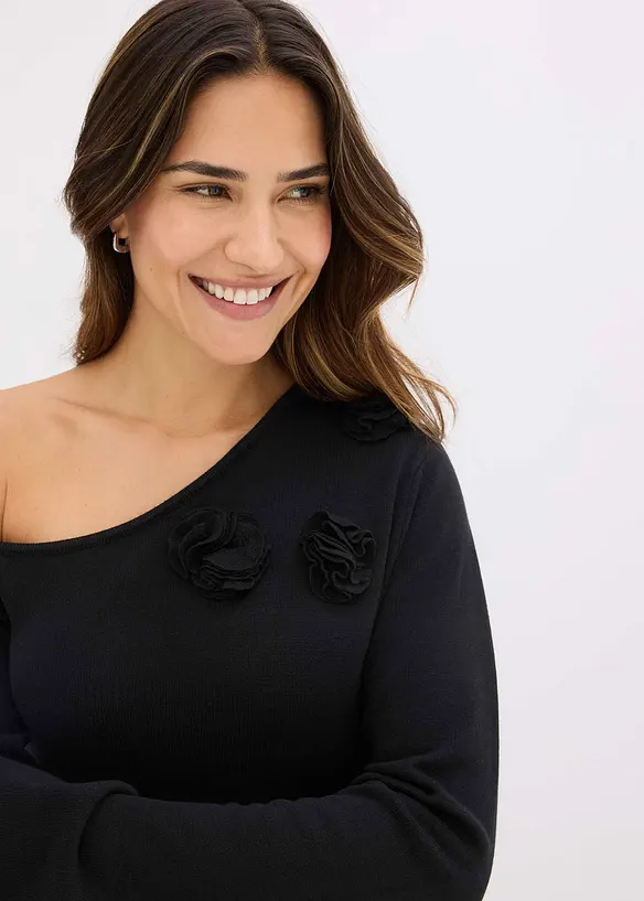 Gebreide jurk met bloemenapplicatie, bonprix